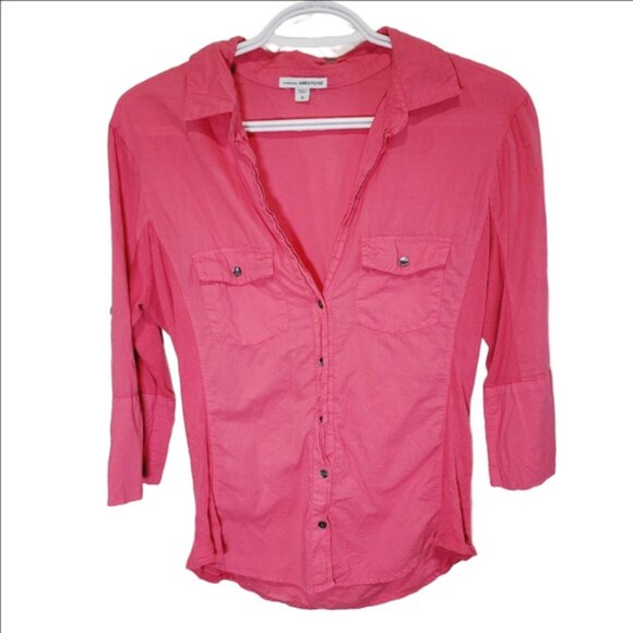 James Perse Standard Contrast Panel Pink Button-Up Women's Top - Picture 1 of 4